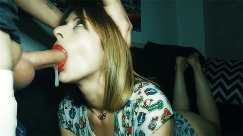 Beautiful babe get mouth full of cum after face fucking