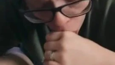 Redheaded nerd ends up with jizz in her mouth during BJ action
